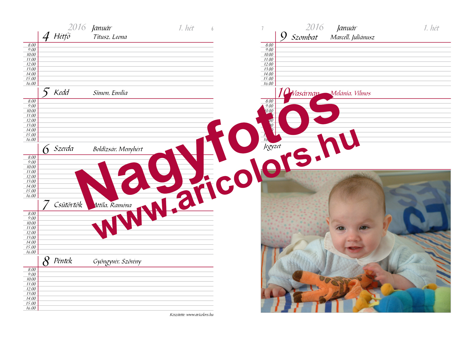Egyedi hatridnapl nagyfots tpus